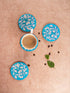 Blue Pottery Turquoise Base White Flower Coasters Set Of 4pcs.